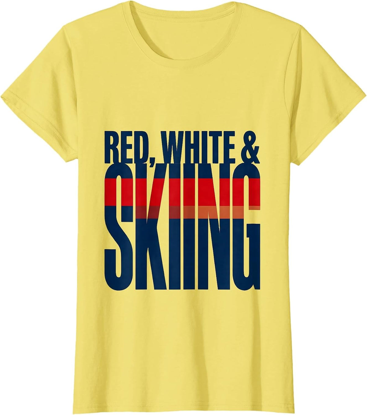 Red White Skiing Patriotic American Flag Sport Fan T-Shirt - Lemon Yellow