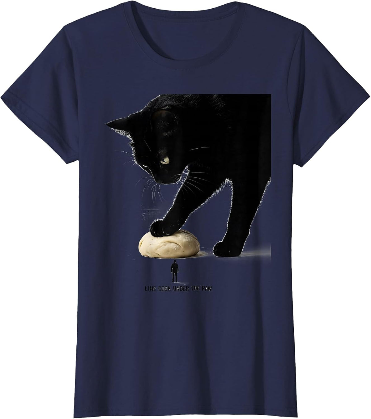 Women's Line Cook Under the Paw Funny Cat Lover Bakery Humor T-Shirt - Navy Blue