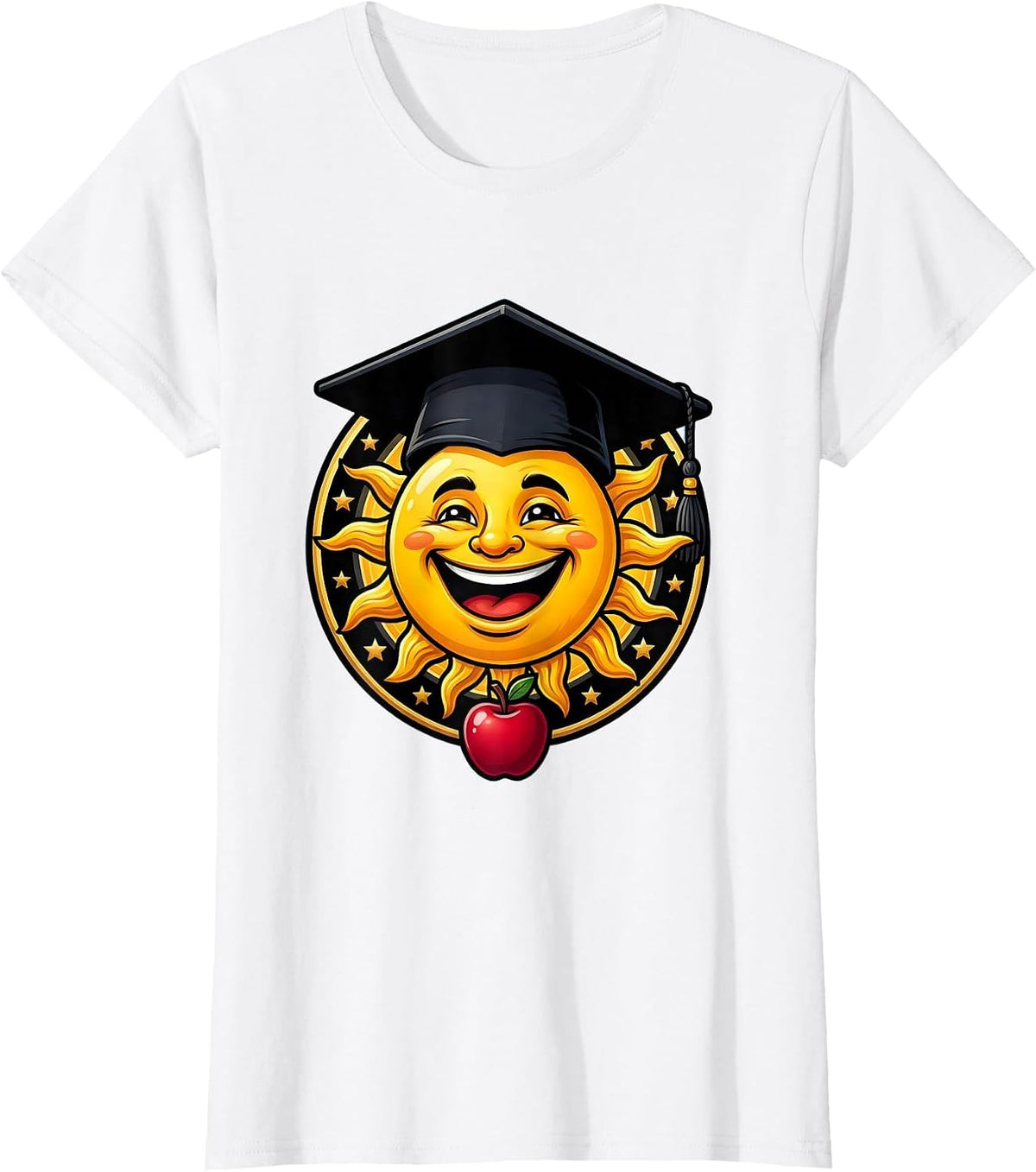 First Grade Teacher Smiling Sun Graduation Cap T-Shirt - White