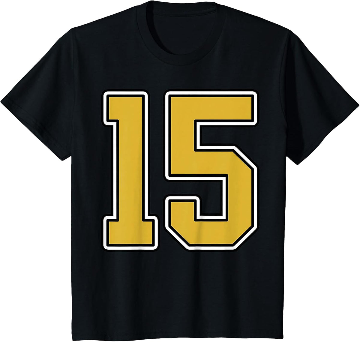 Old Gold Black White Sports Number 15 Jersey Uniform Player T-Shirt - Black