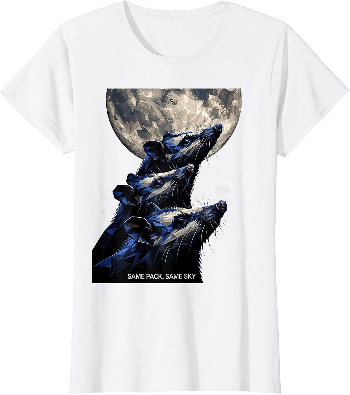 Women's Same Pack, Same Sky Geometric Opossum Wildlife Lover Meme T-Shirt - White