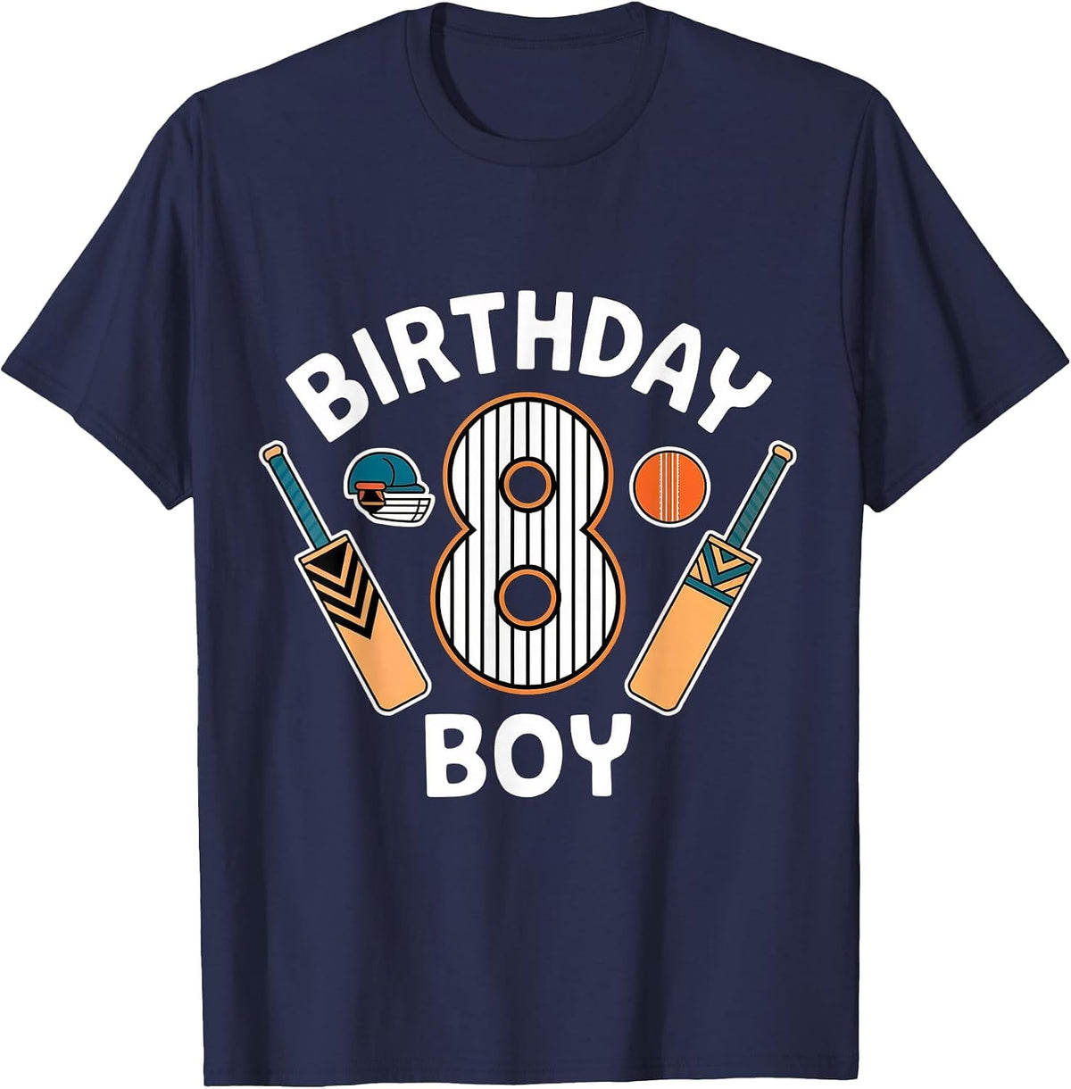 Fun 8th Birthday Cricket Boys Kid 8 Years Old Cricket Themed T-Shirt - Navy Blue