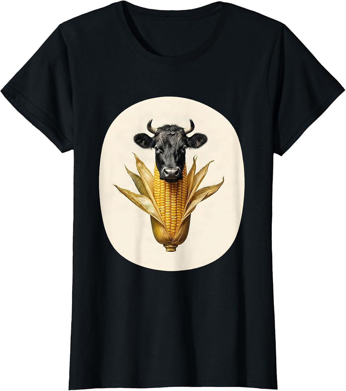 Women's Minimal Cow Corn Cob Funny Farm Animal Lover T-Shirt - Black