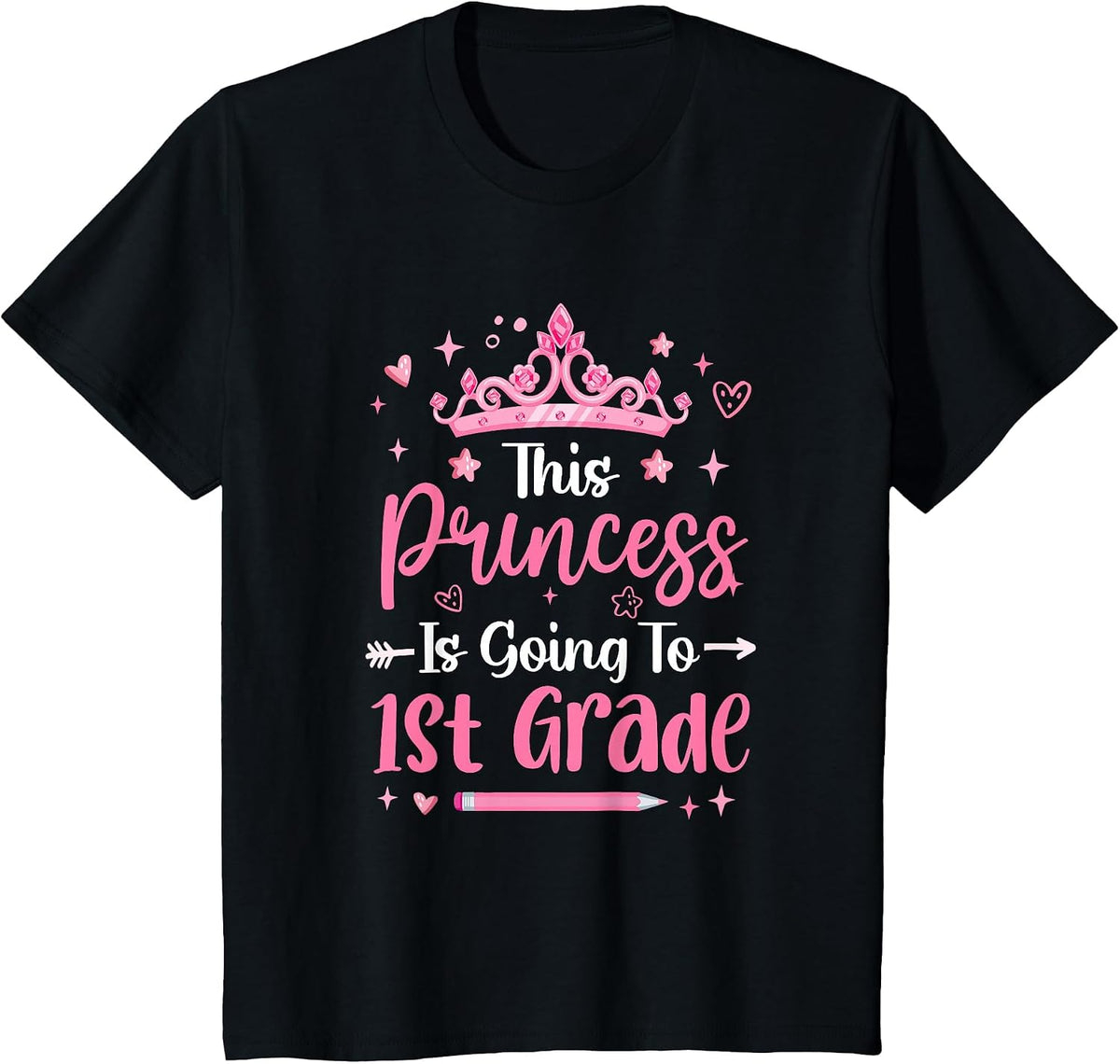 Princess Going to 1St Grade for Girls Kids Back to School T-Shirt - Black