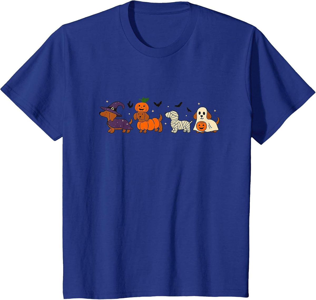 Weiner Dog Witch Happy Halloweenie Cute Halloween Dachshund T-Shirt - Royal Blue