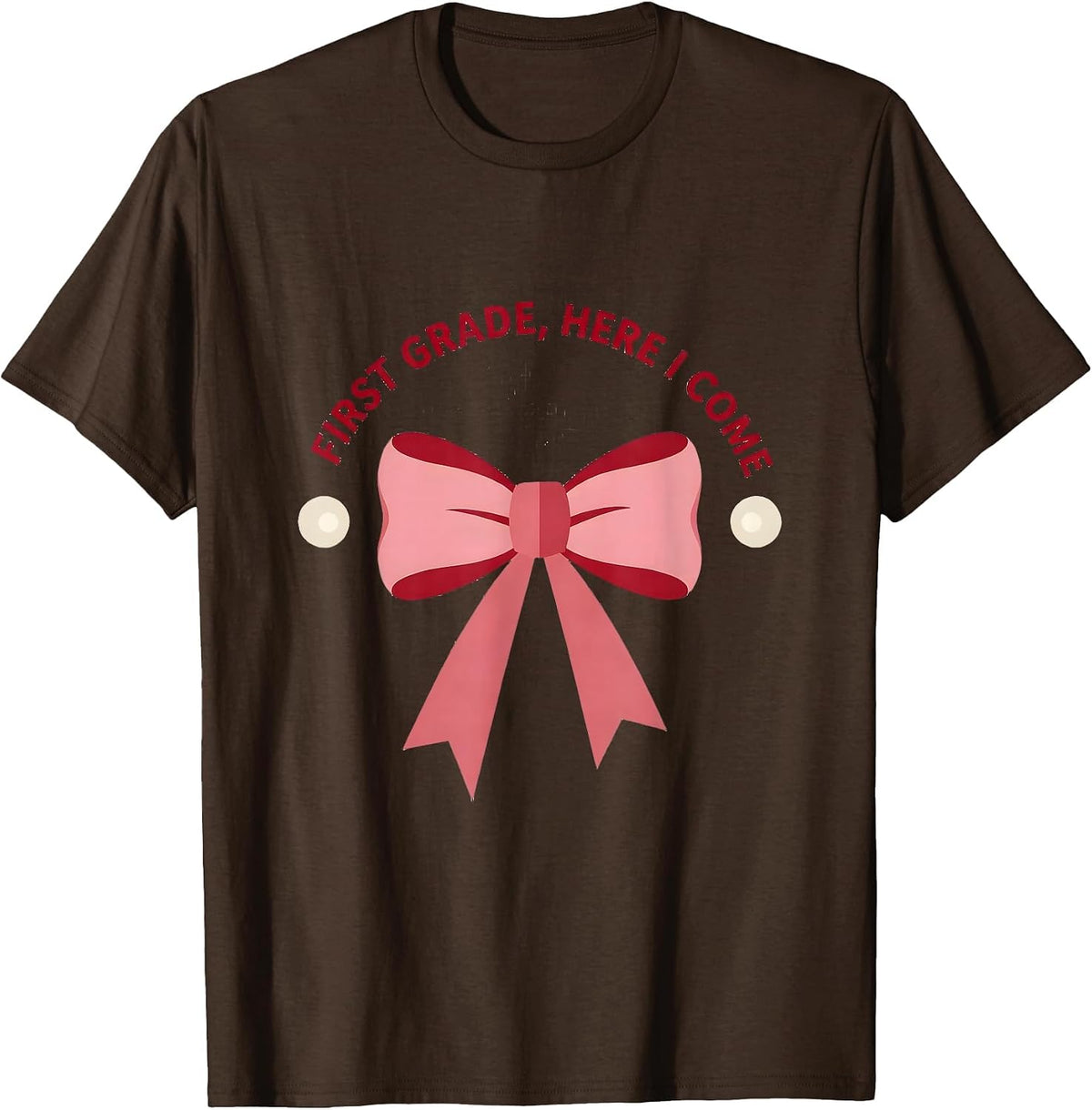 Men's First Grade Here I Come Coquette Ribbon Teacher Back T-Shirt - Brown