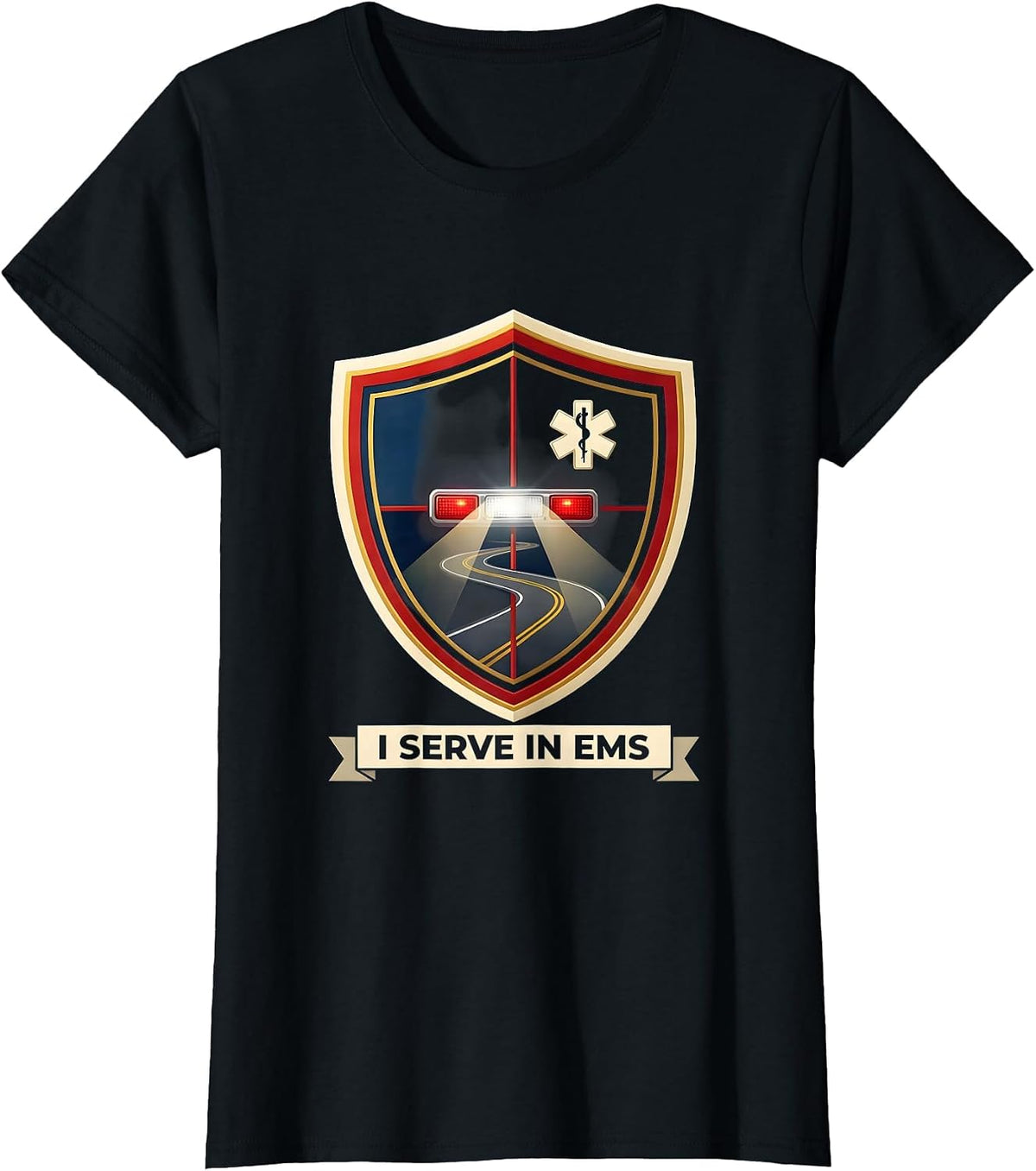 Women's I Serve in EMS Paramedic EMT First Responder Pride T-Shirt - Black