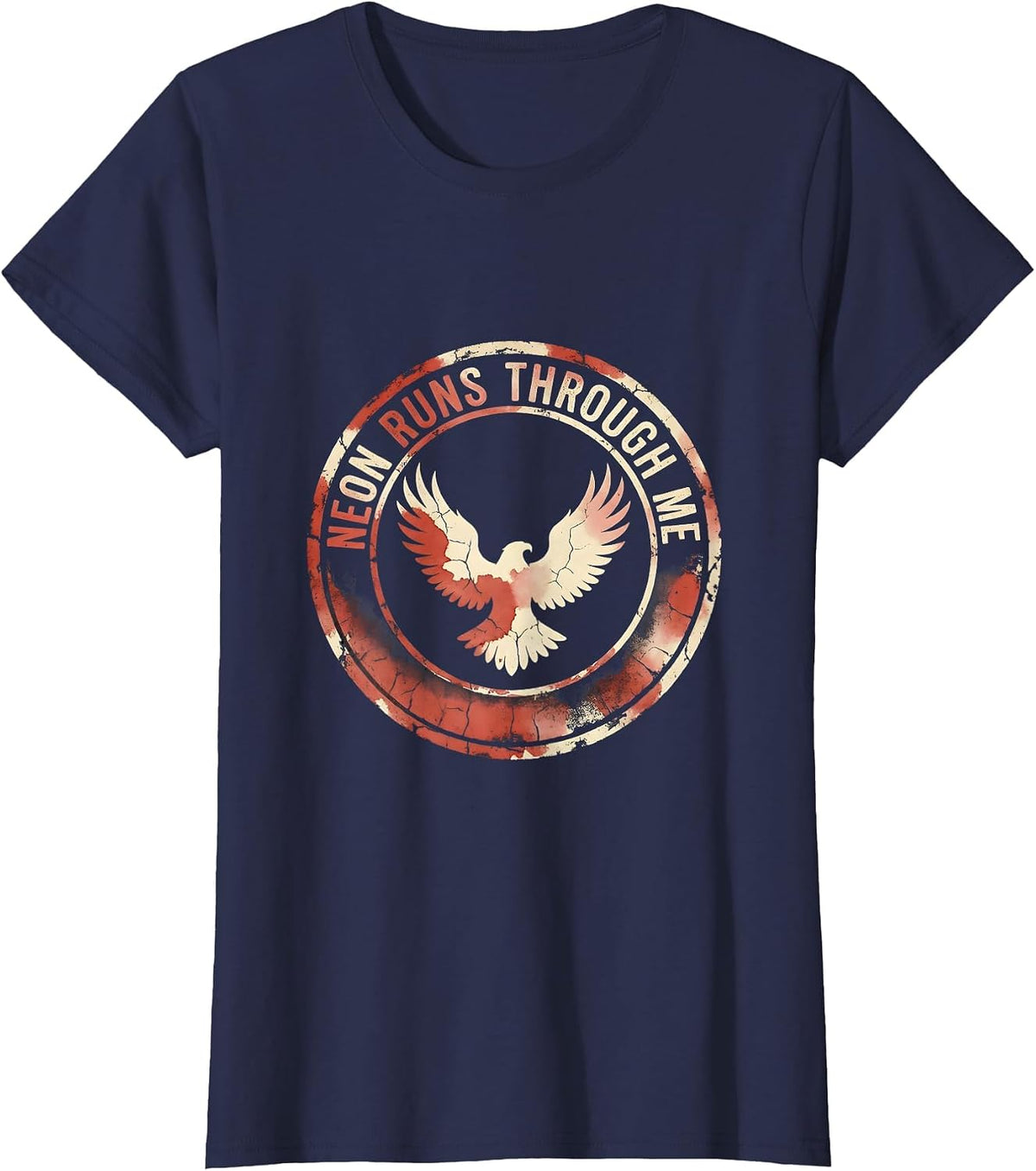 Women's Neon Runs Through Me Retro 80s Design T-Shirt - Navy Blue