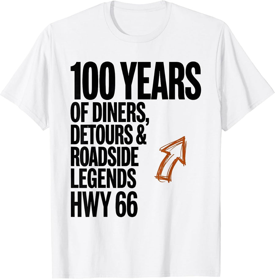 Men's 100 Years Of Diners, Detours & Roadside Legends — Hwy 66 T-Shirt - White