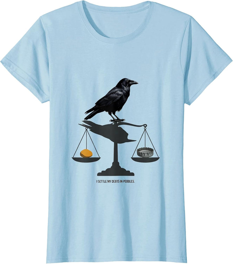 Women's I Settle My Debts In Pebbles Dark Humor Crow Lover Gift T-Shirt - Baby Blue