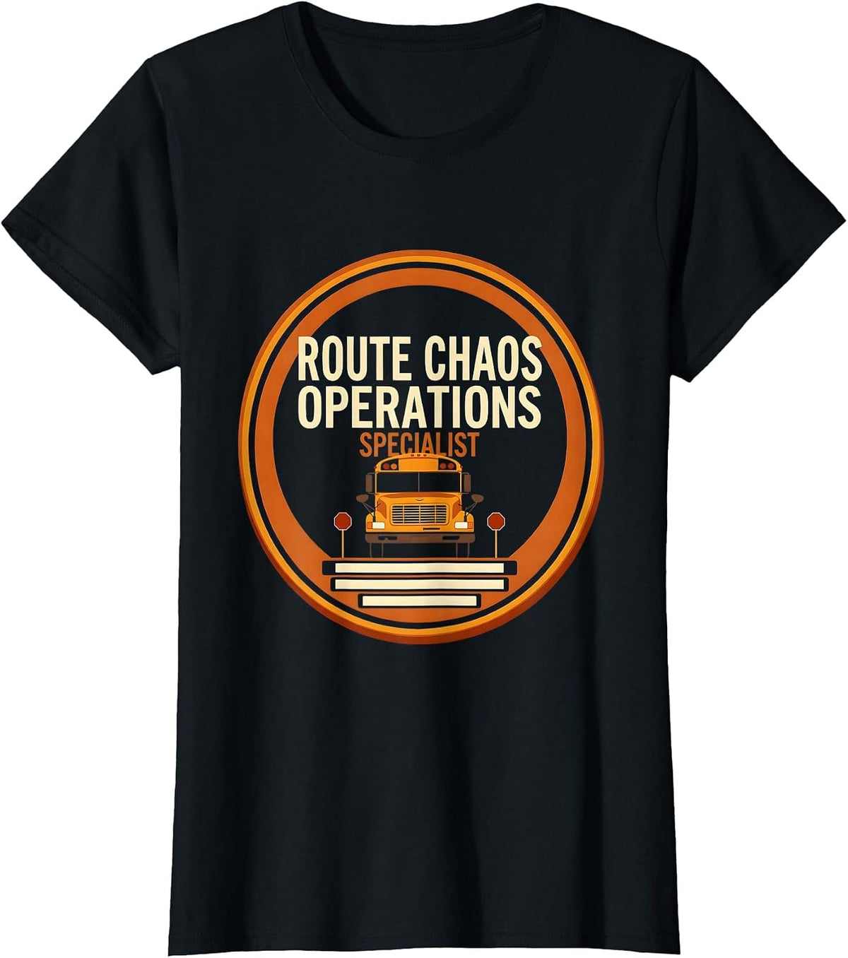 Route Chaos Operations Specialist Funny School Bus Driver T-Shirt - Black
