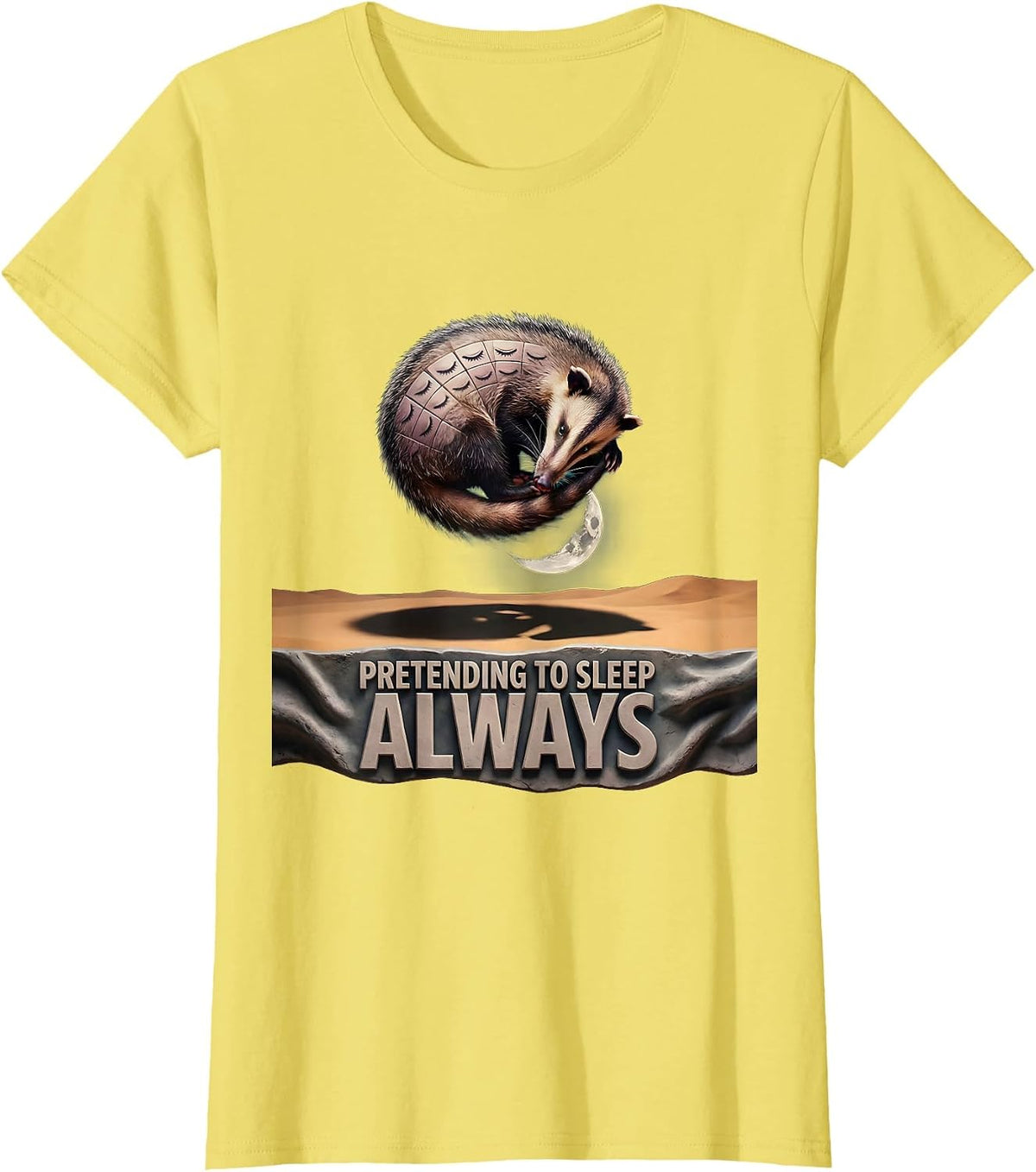 Opossum Pretending to Sleep Always Design T-Shirt - Lemon Yellow