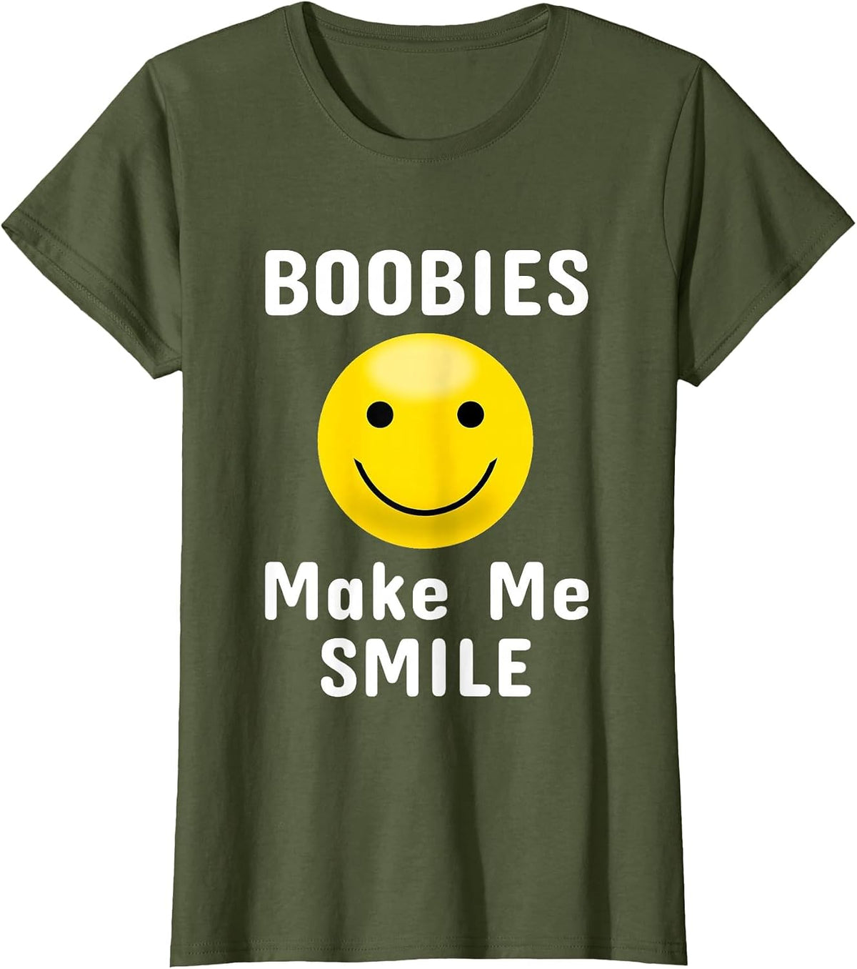 Boobies Make Me Smile Mardi Gras Funny T-Shirt - Olive Green