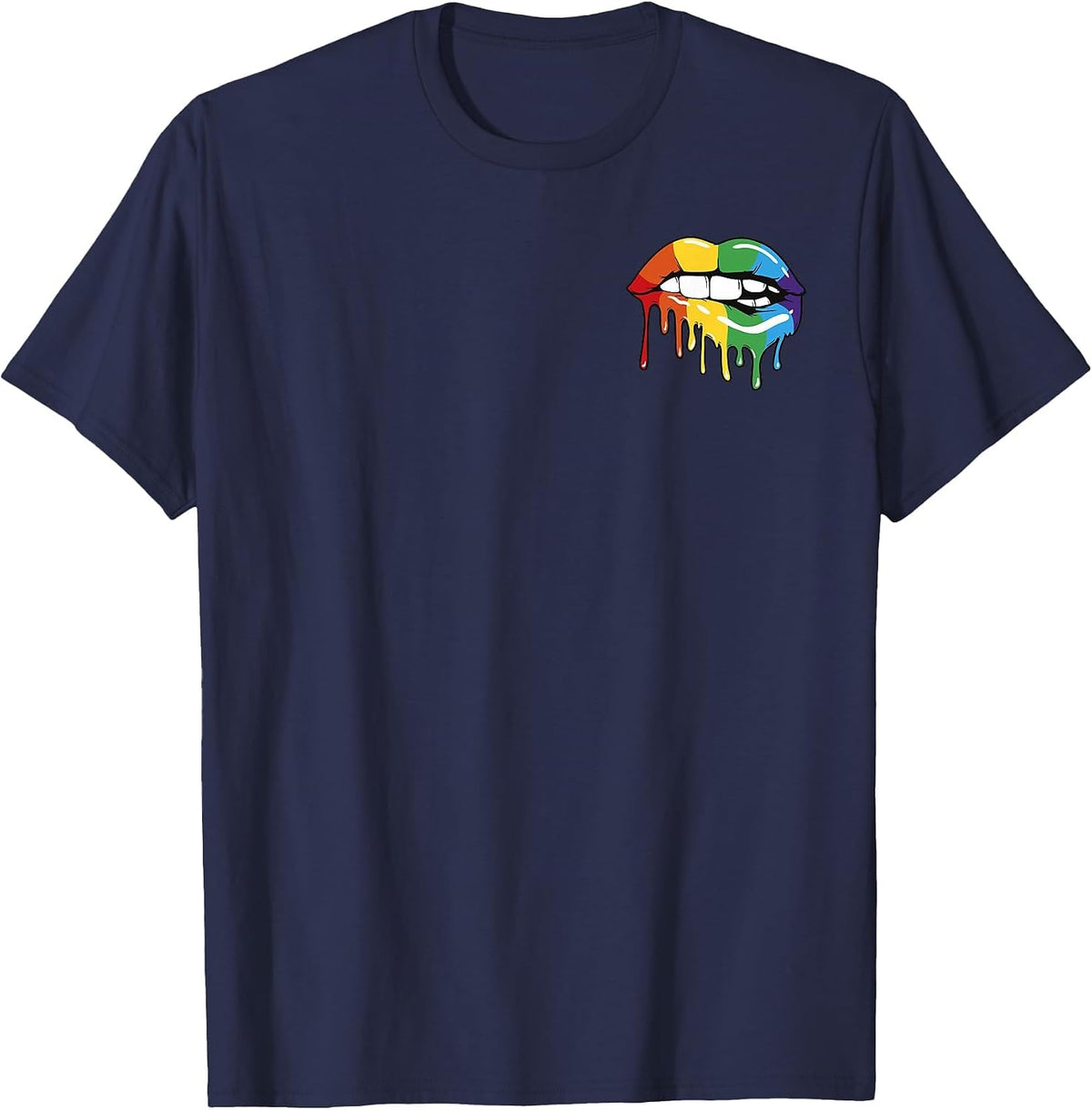 Rainbow Lips Colorful Gay Pride LGBT Flag T-Shirt - Navy Blue