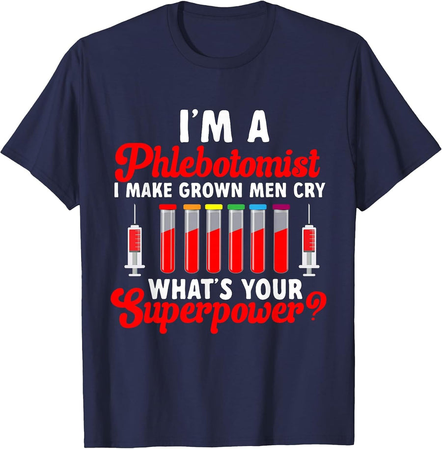 Phlebotomy Blood Collection Blood Vein Funny Nurse T-Shirt - Navy Blue