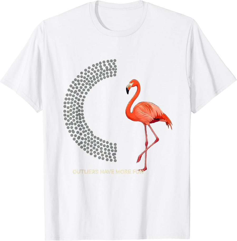 Men's Outliers Have More Fun Statistics Data Nerd Flamingo Tee T-Shirt - White