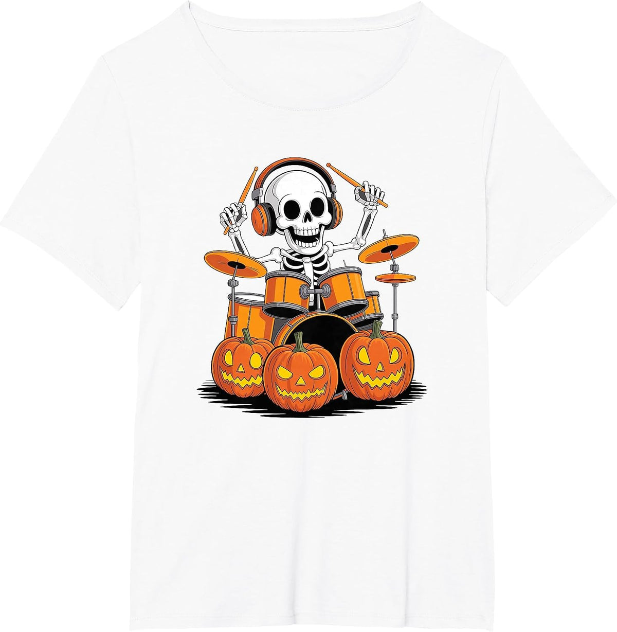 Halloween Skeleton Drumset Drum Drummer Drumming Drummers T-Shirt - White