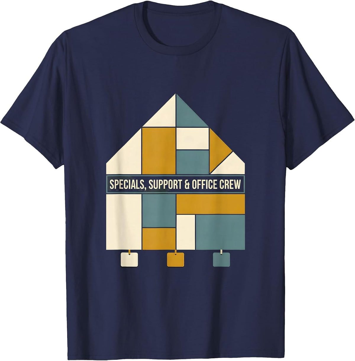 Men's Specials Support Office Crew Quilt Block Patchwork Teacher T-Shirt - Navy Blue