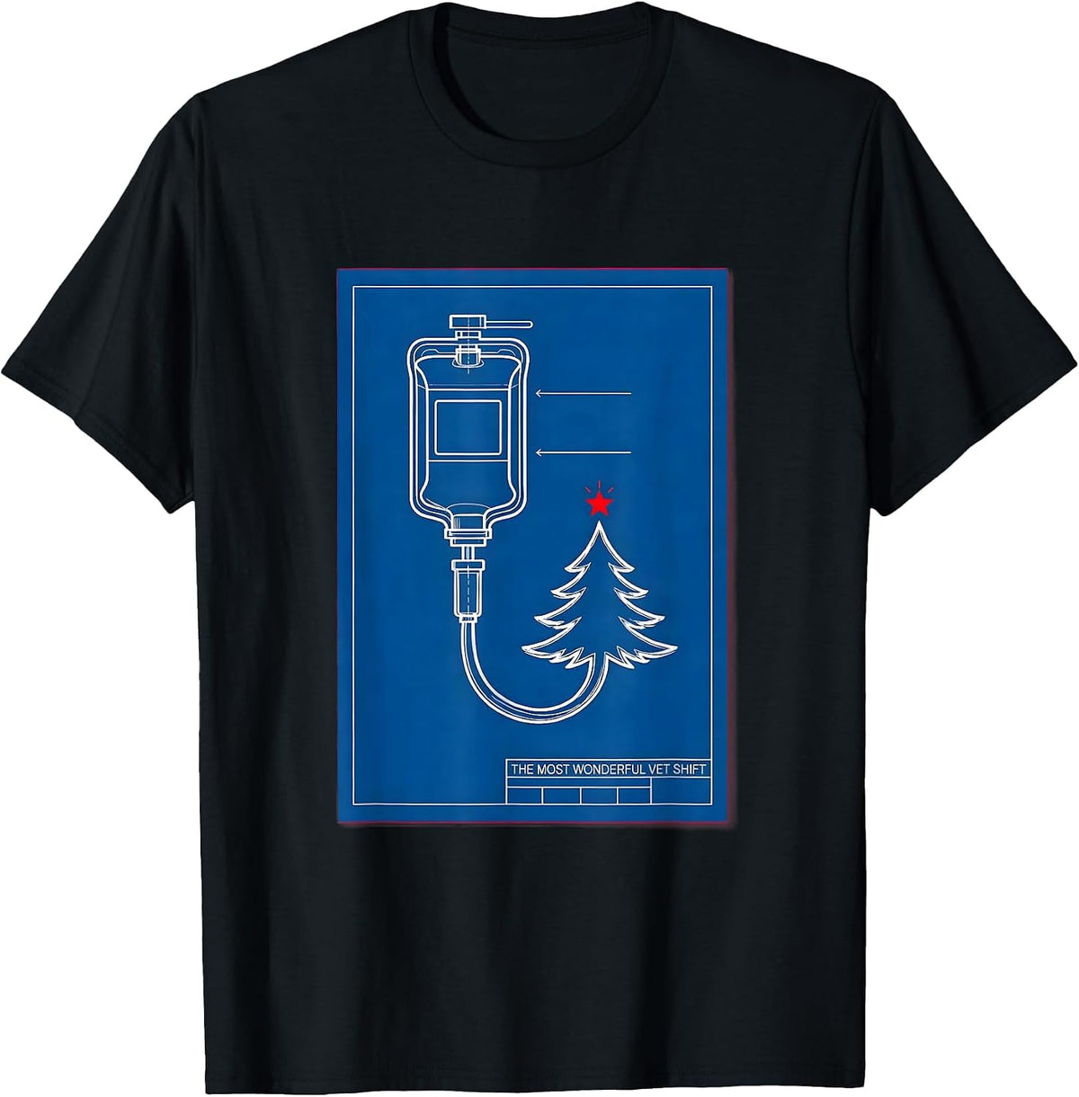 Men's The Most Wonderful Vet Shift Technical Blueprint Veterinary T-Shirt - Black