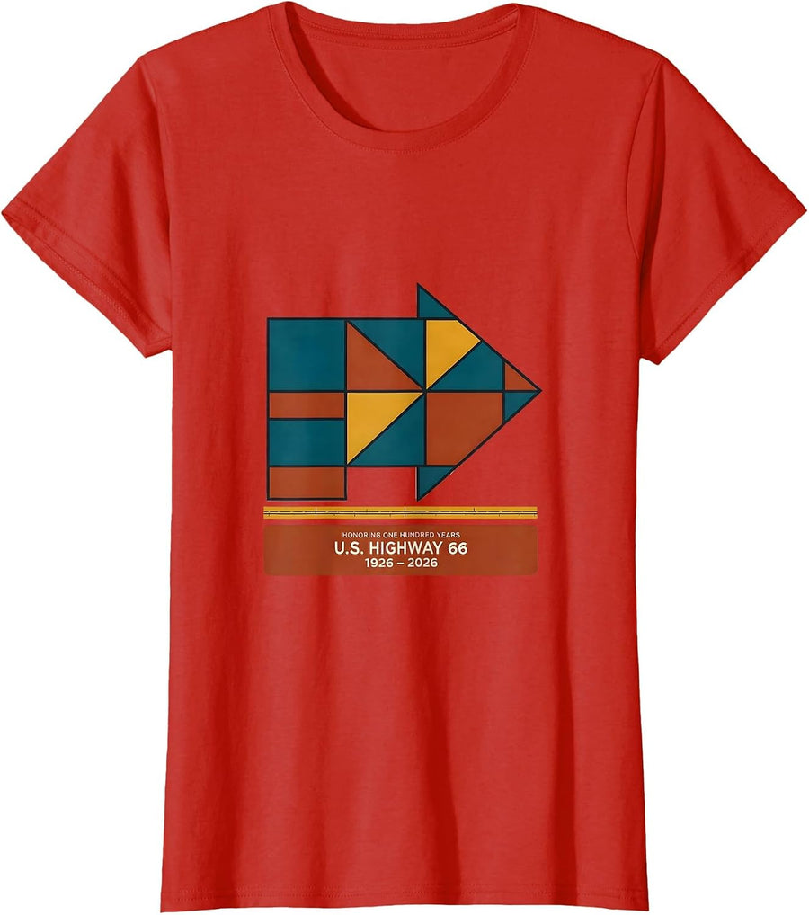 Women's Honoring One Hundred Years — U.S. Highway 66 — 1926-2026 T-Shirt - Red