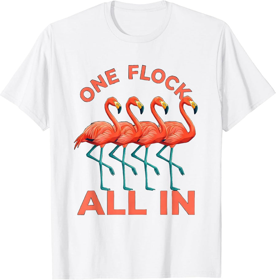 Men's One Flock, All In Funny Flamingo Summer Vacation Family T-Shirt - White