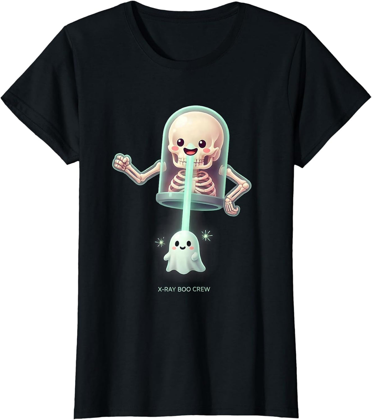 Women's X-Ray Boo Crew Cute Kawaii Halloween Radiology Tech Ghost T-Shirt - Black