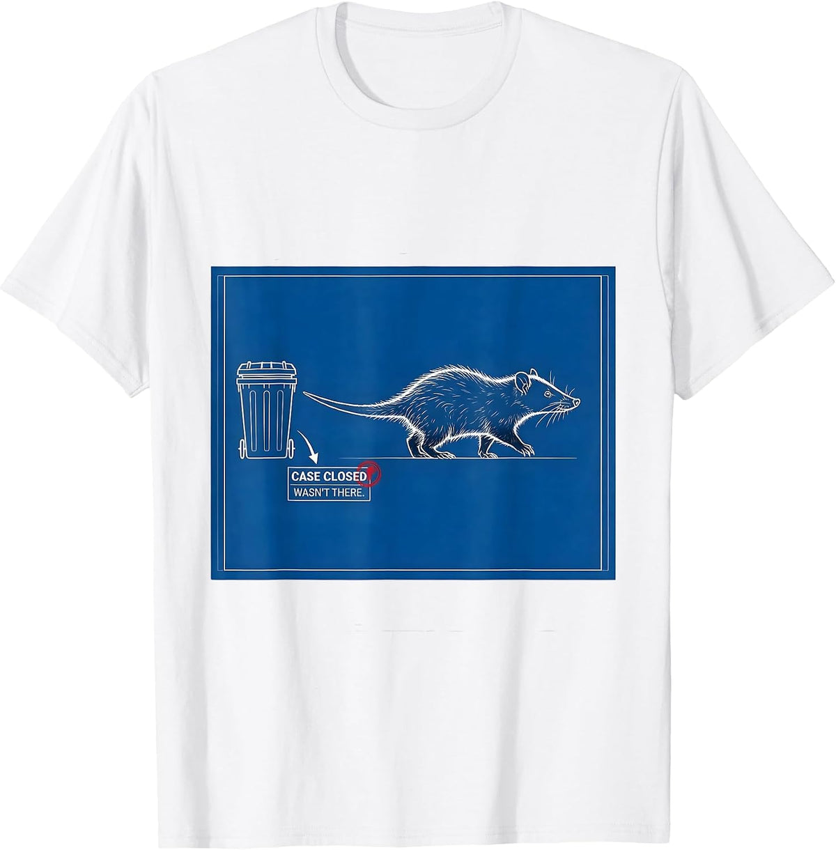 Men's Case Closed Wasn't There Technical Blueprint Opossum Meme T-Shirt - White