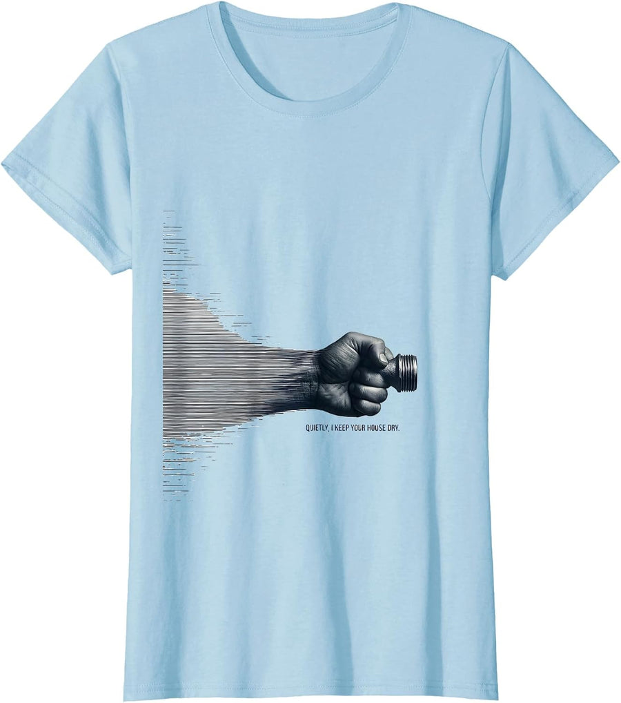 Women's Quietly, I Keep Your House Dry Funny Plumber Pipefitter Gift T-Shirt - Baby Blue