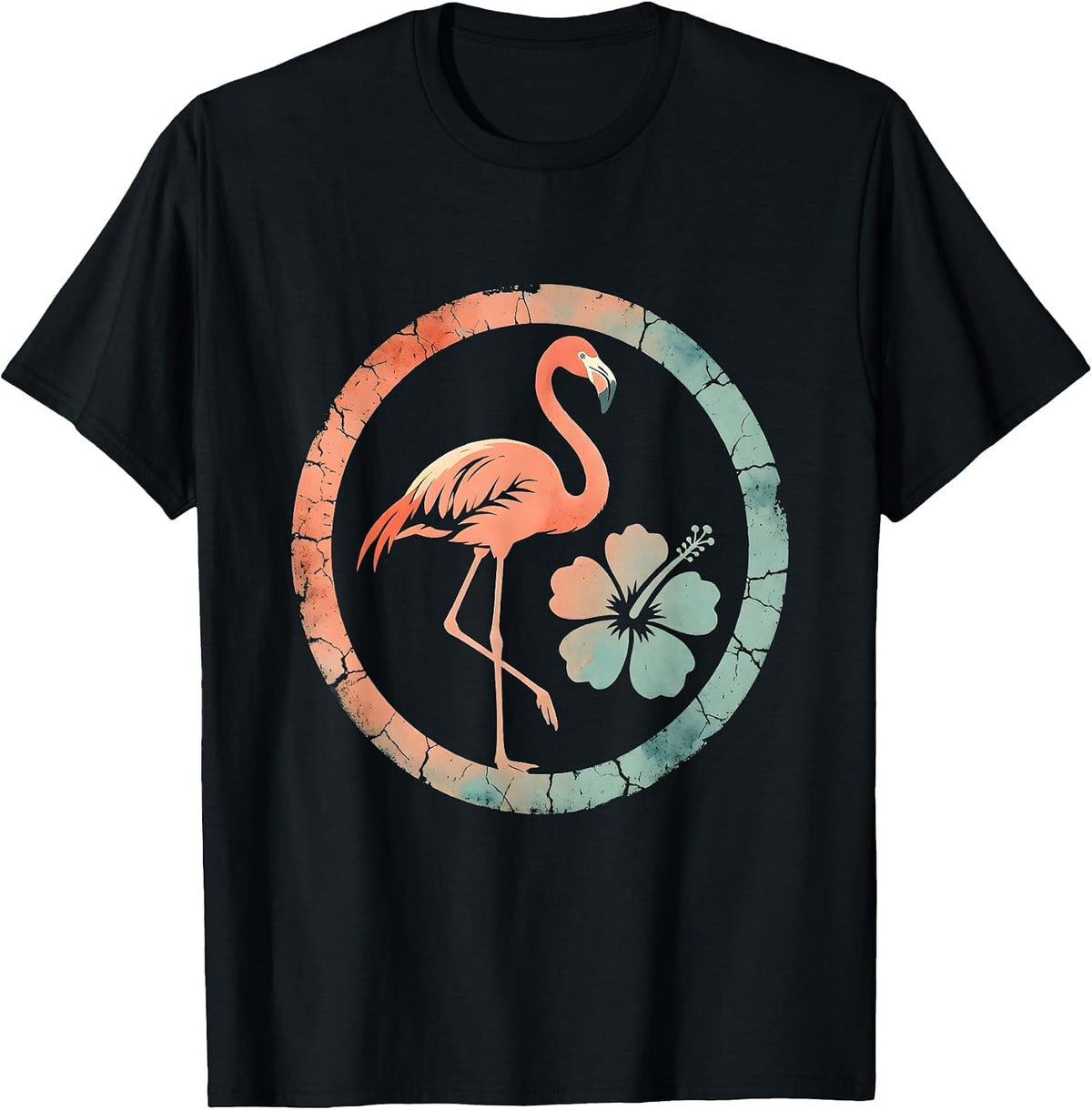 Men's Flamingo Balancing on One Leg at Sunset T-Shirt - Black
