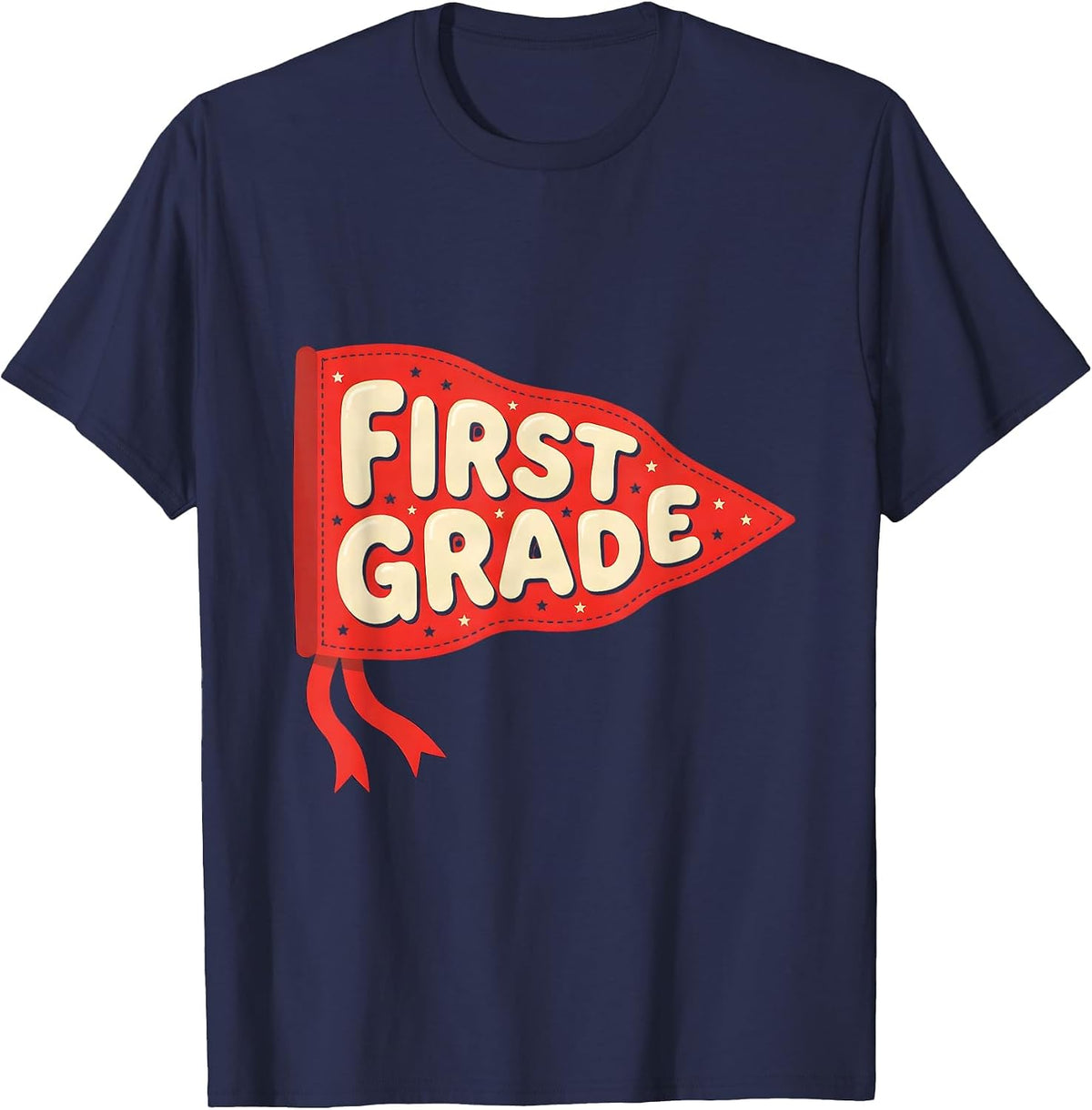 Men's First Grade Preppy Pennant Flag Back to School Teacher T-Shirt - Navy Blue