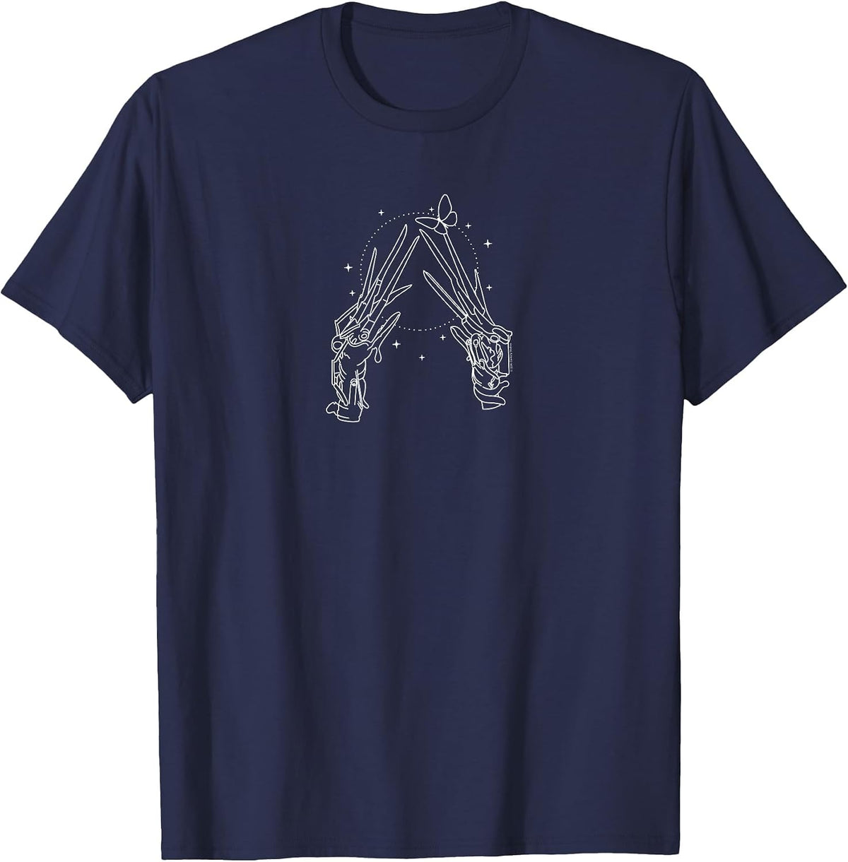 Edward Scissorhands Celestia's Scissors Line Art Small Logo T-Shirt - Navy Blue