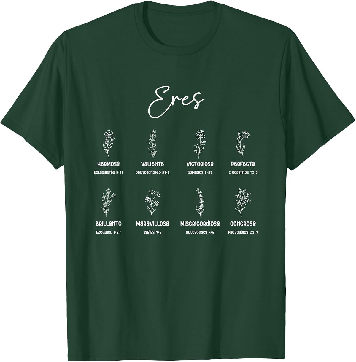 ERES Versículos Bíblicos Cute Christian Women Spanish T-Shirt - Dark Green