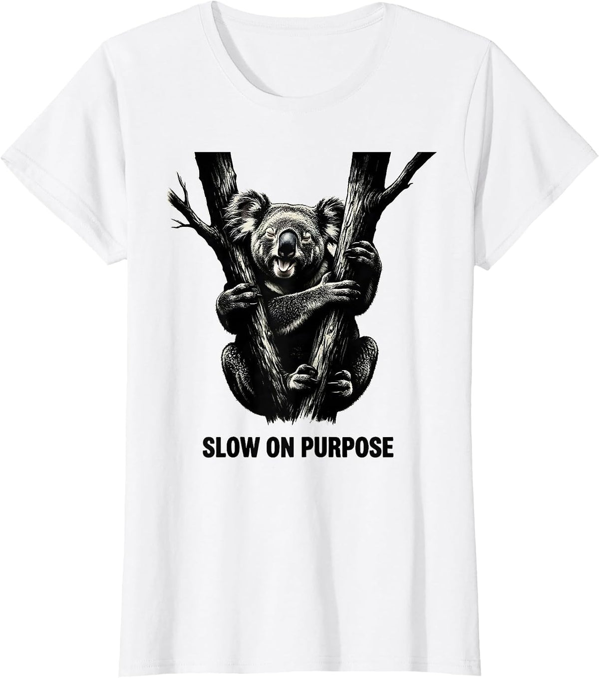 Slow On Purpose Cute Koala Animal Lover Humor T-Shirt - White