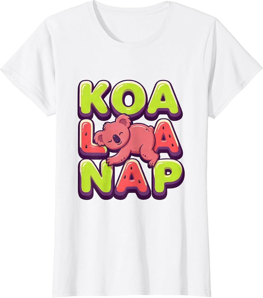 Women's Koalanap Cute Sleeping Koala Animal Lover Pajama Humor T-Shirt - White