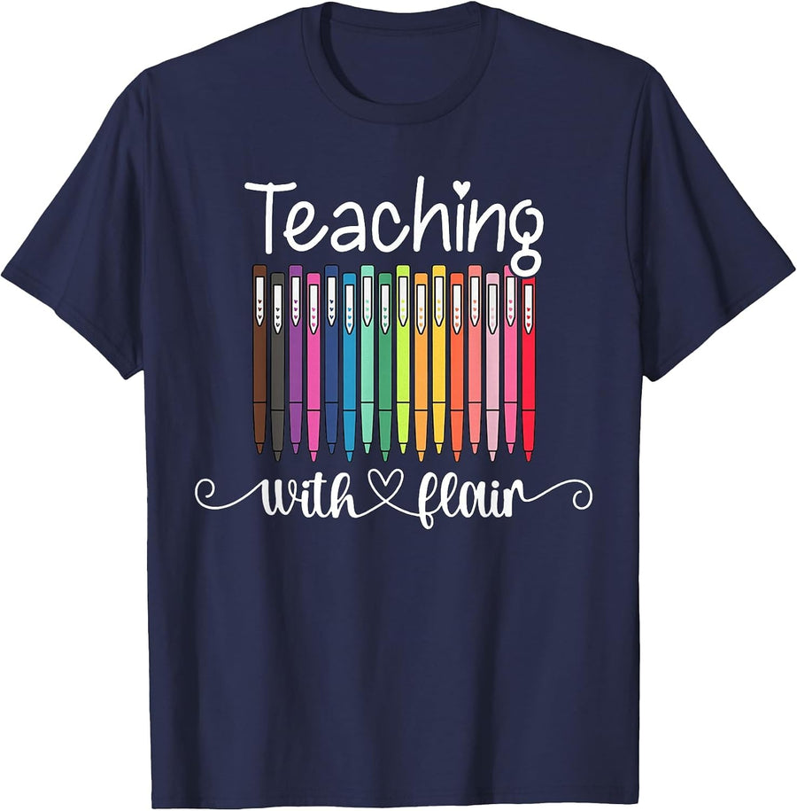 Teaching with Flair Kindergarten Teacher Back to School T-Shirt - Navy Blue