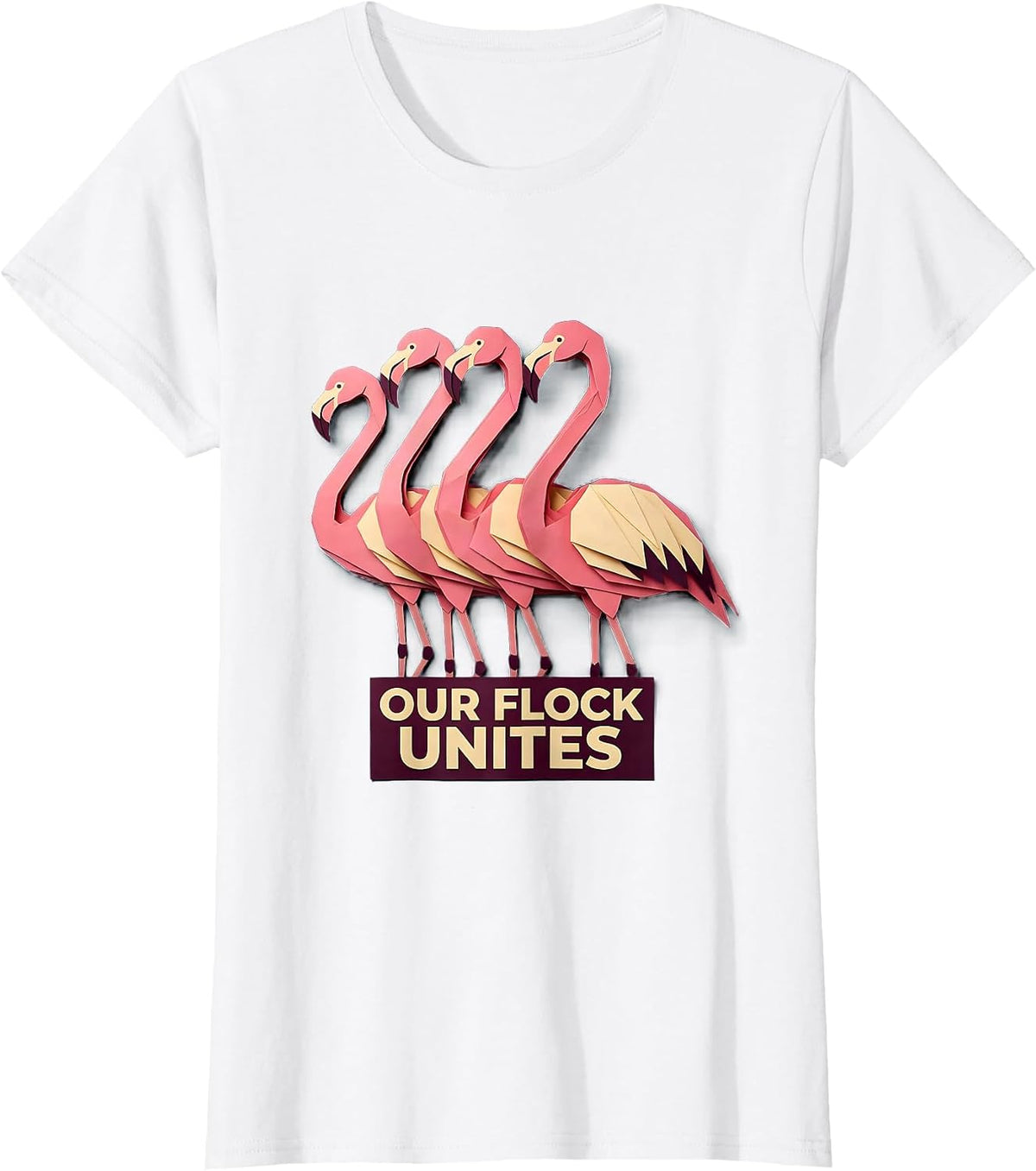 Our Flock Unites Funny Flamingo Lover Novelty Humor T-Shirt - White