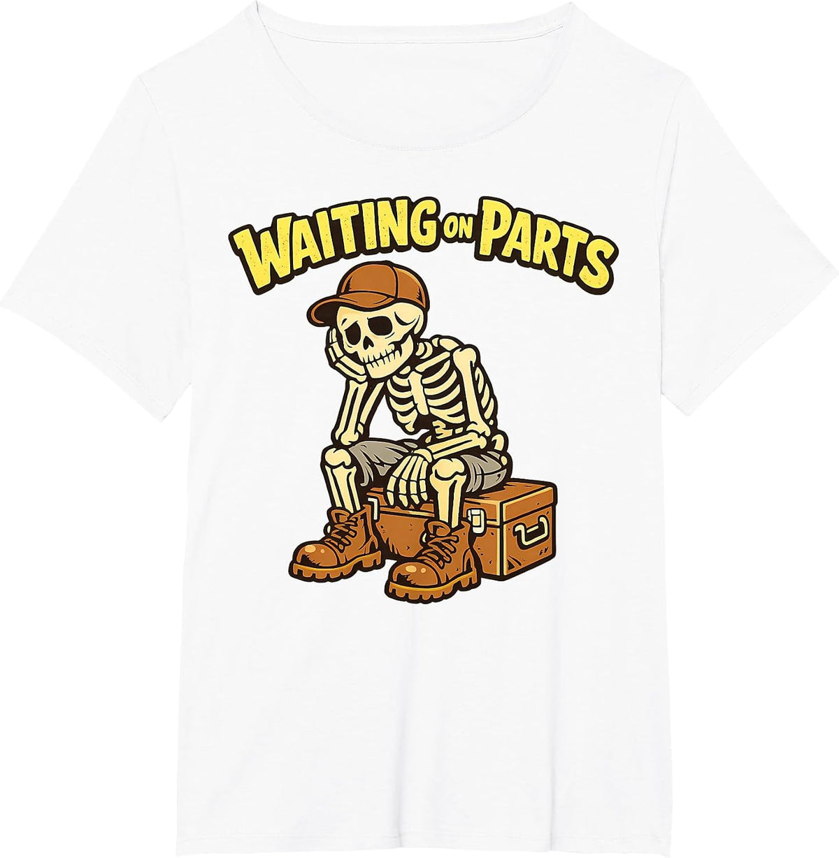 Waiting On Parts Auto Technician Skeleton Funny Mechanic T-Shirt - White