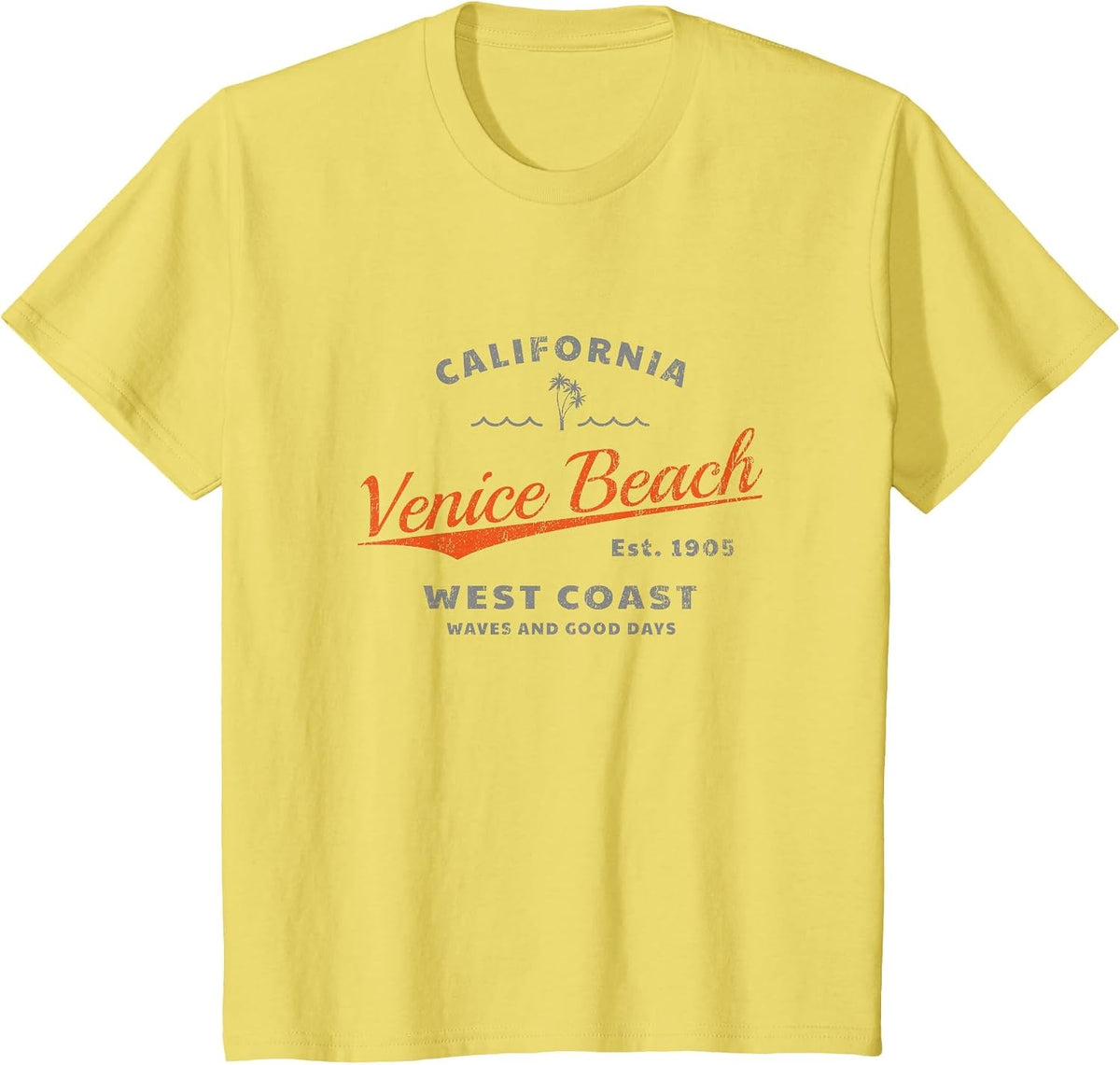 Venice Beach, California, Waves and Good Days T-Shirt - Lemon Yellow