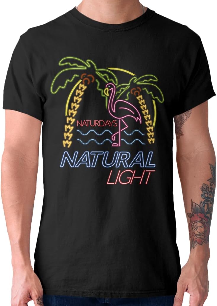 Natural Light Neon Naturdays Tropical Flamingo Mens and Womens Short Sleeve T-Shirt - Black