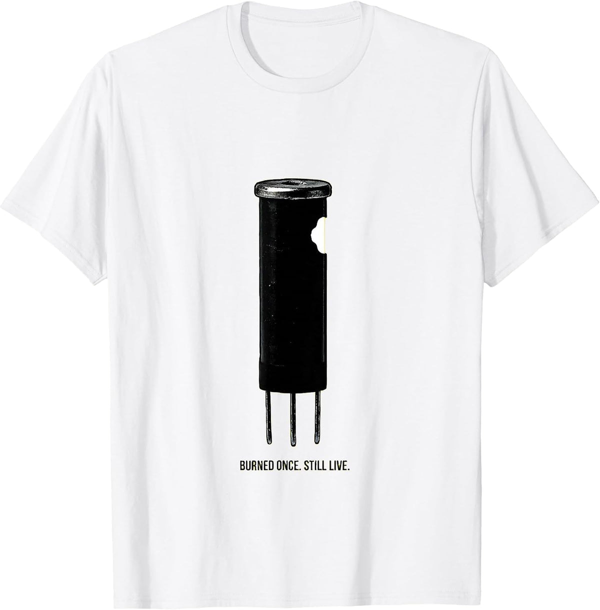 Men's Burned Once Still Live Funny Electrician Skeleton Humor T-Shirt - White