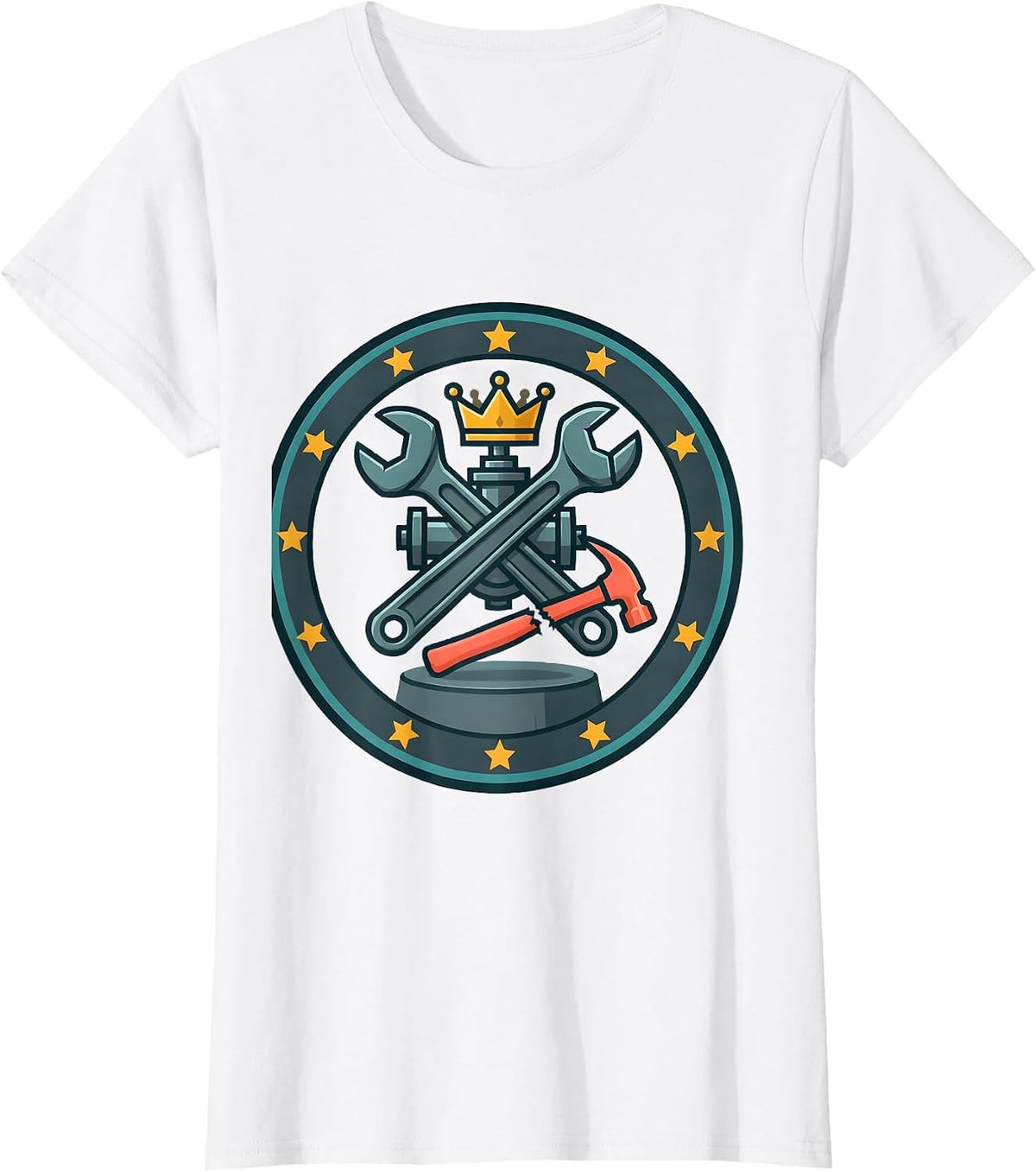 Sealed Pipe Wrench Badge Funny Plumber Occupation Humor T-Shirt - White