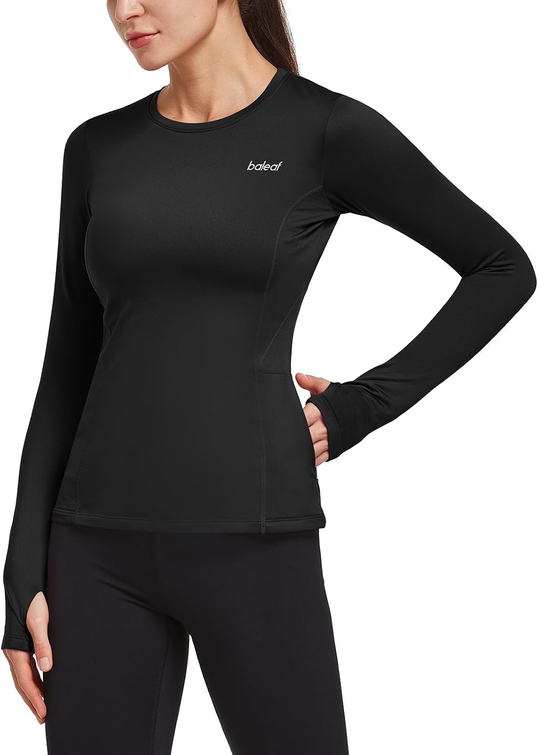 baleaf Thermal Shirts for Women Long Sleeve Fleece Tops Winter Running - Black