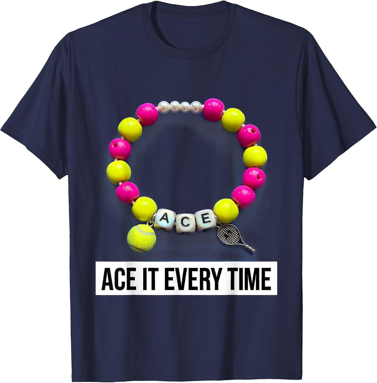 Ace It Every Time Tennis Graphic Design T-Shirt - Navy Blue