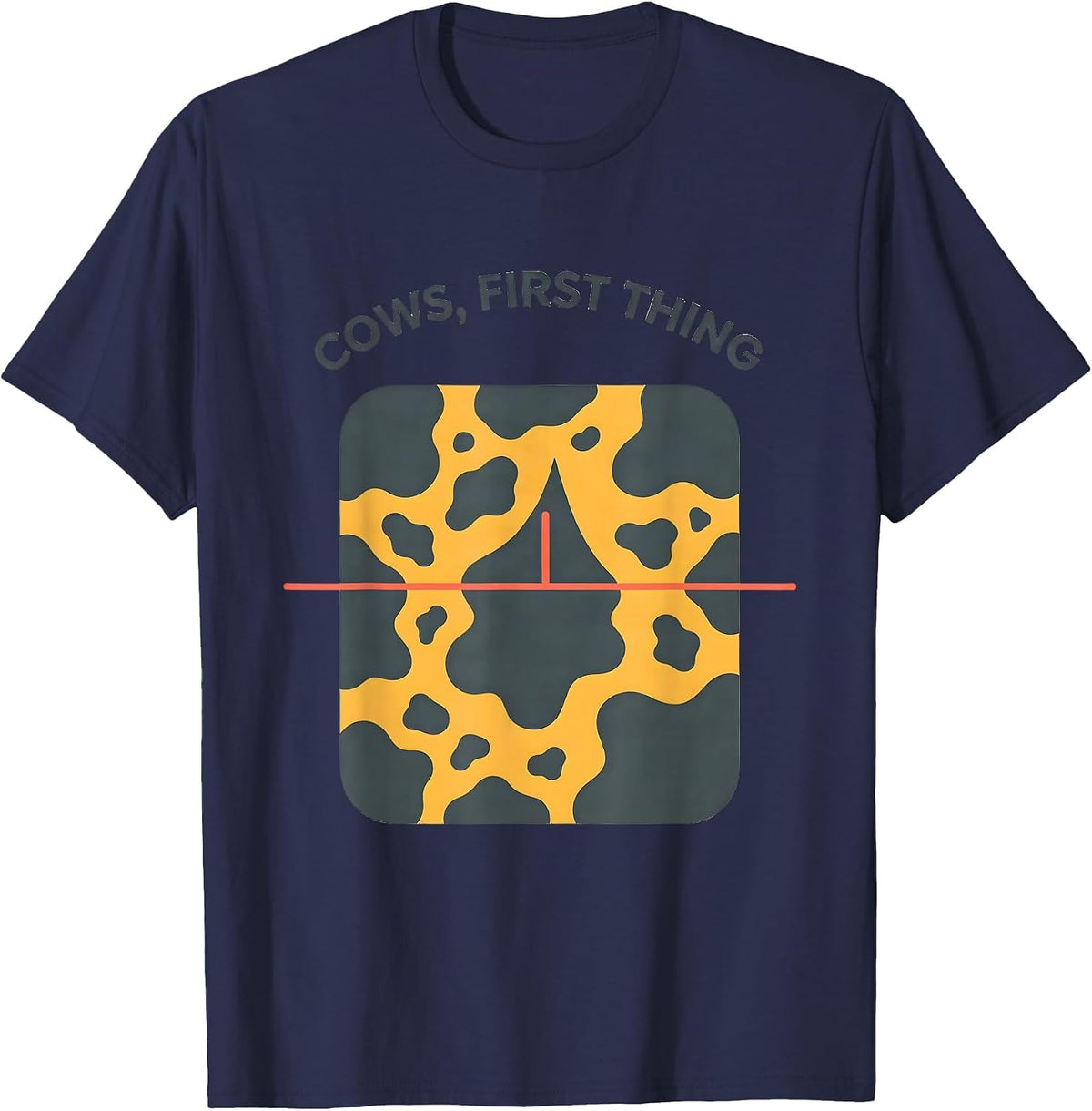 Men's Cows, First Thing Funny Cow Print Cow Lover Animal Graphic T-Shirt - Navy Blue