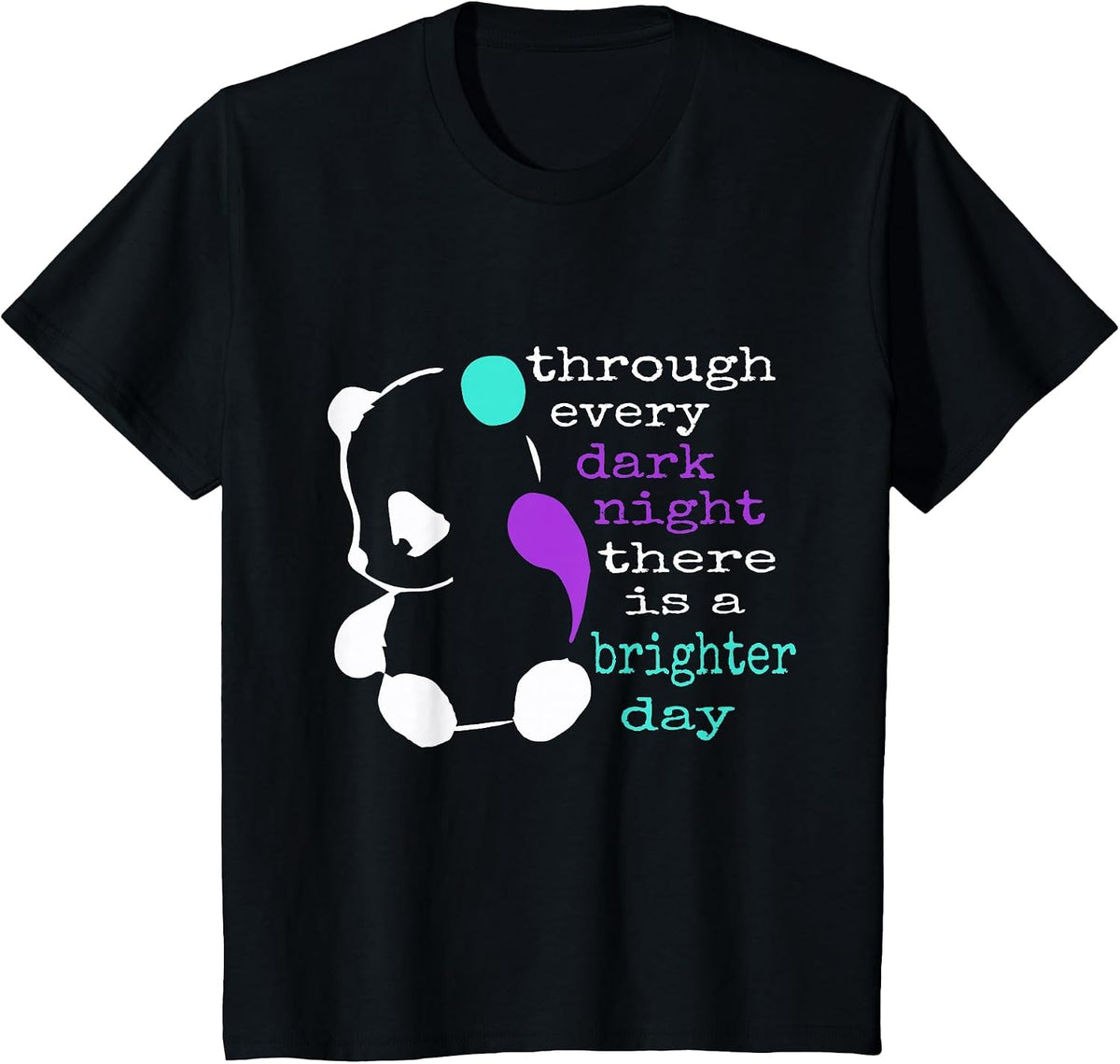 Panda Semicolon Suicide Prevention Awareness T-Shirt - Black