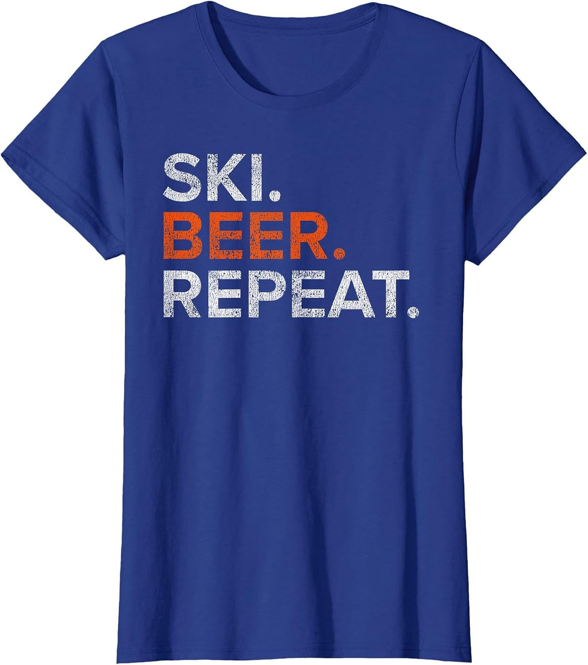 Vintage Ski Beer Repeat Funny Distressed T-Shirt - Royal Blue