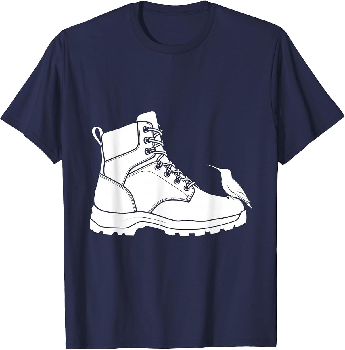 Hummingbird Hiking Boot Nature Camping Design T-Shirt - Navy Blue