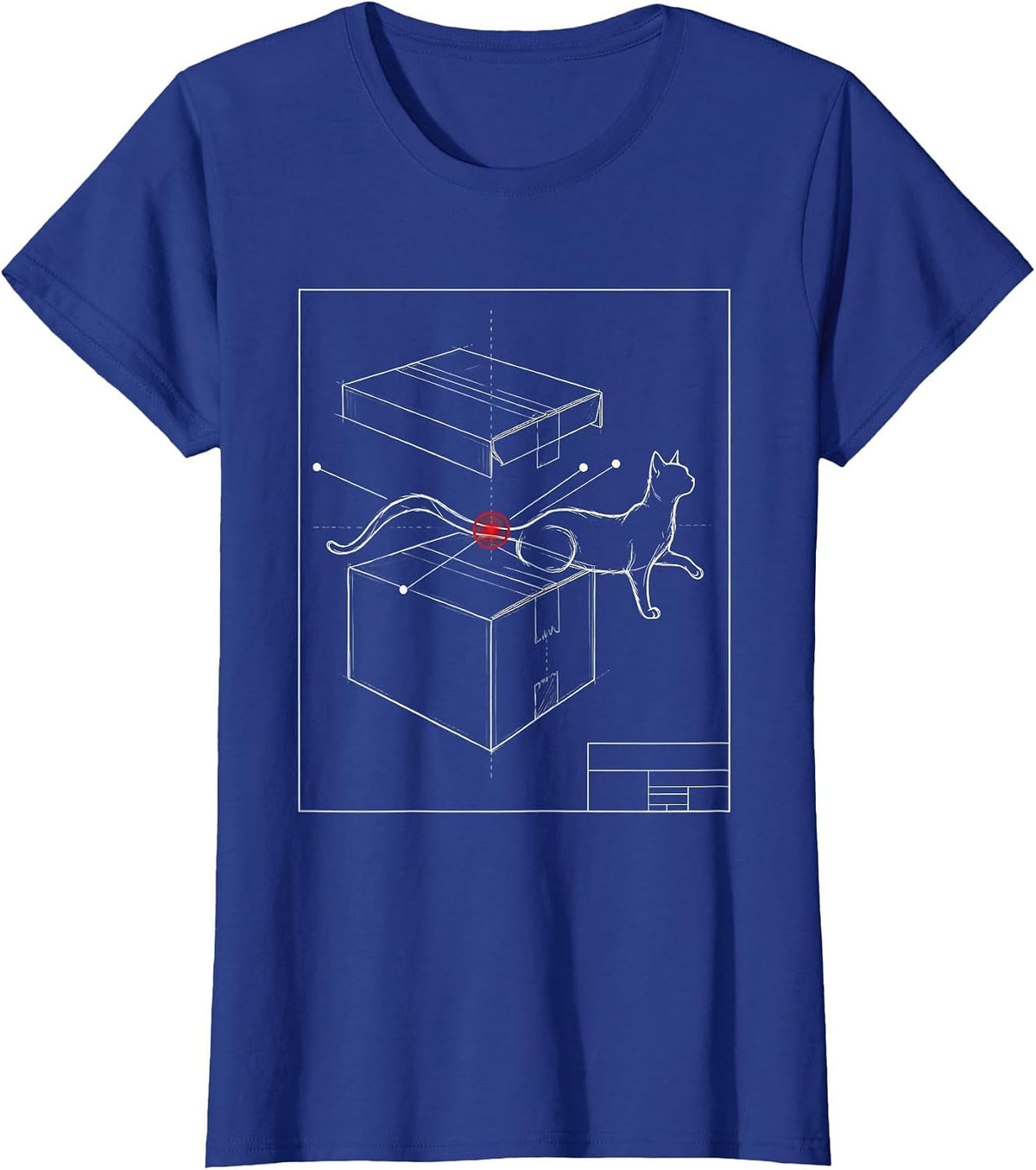 Women's Cat Drafting Sheet Quantum Physics Humor Science Geek T-Shirt - Royal Blue
