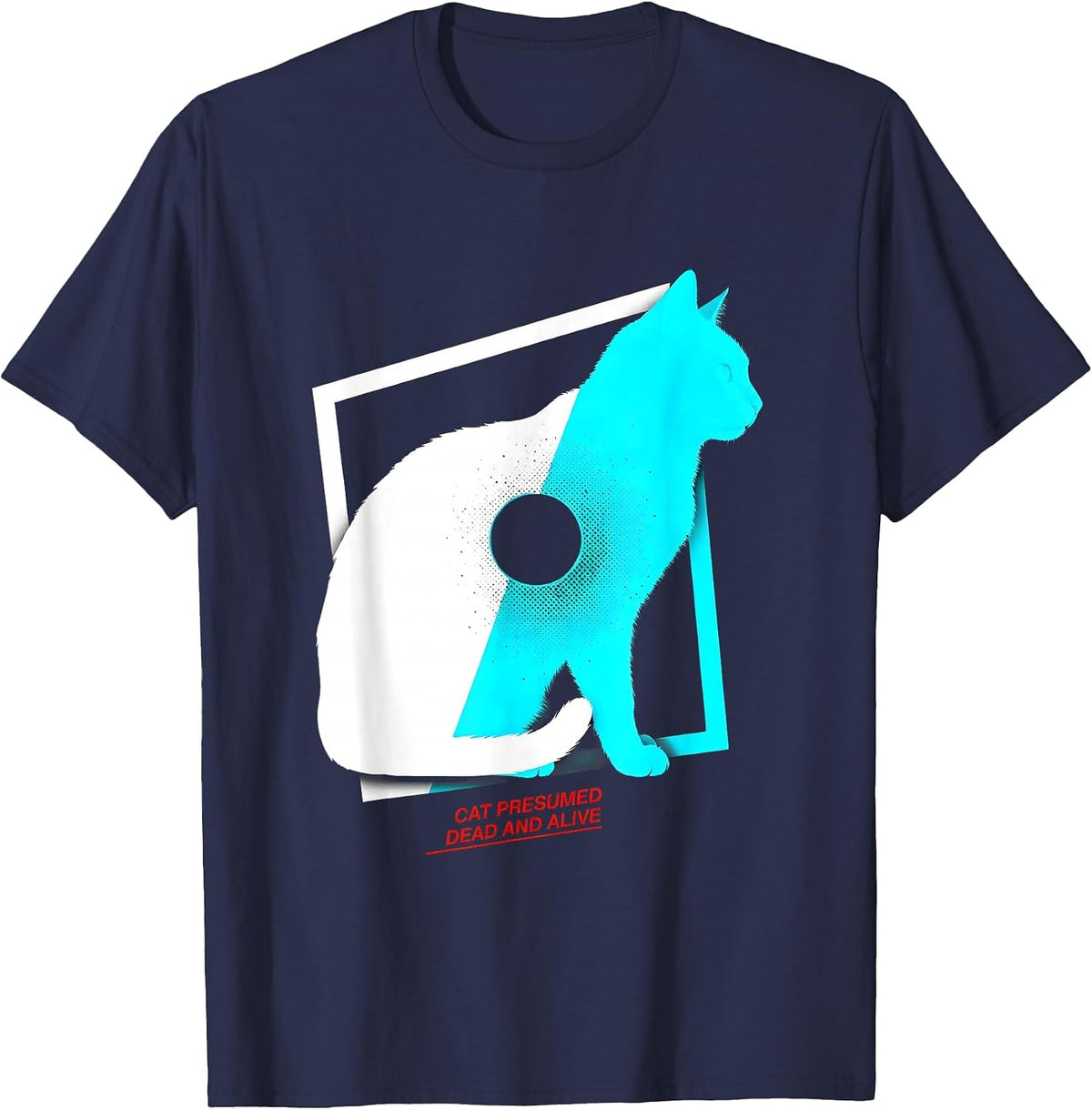 Cat Presumed Dead And Alive Funny Science Physics Student T-Shirt - Navy Blue