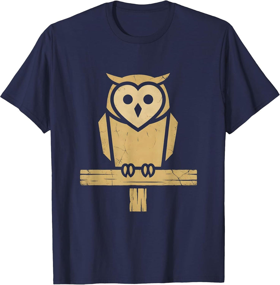 Barn Owl Perched on Rusty Fence Post Illustration T-Shirt - Navy Blue